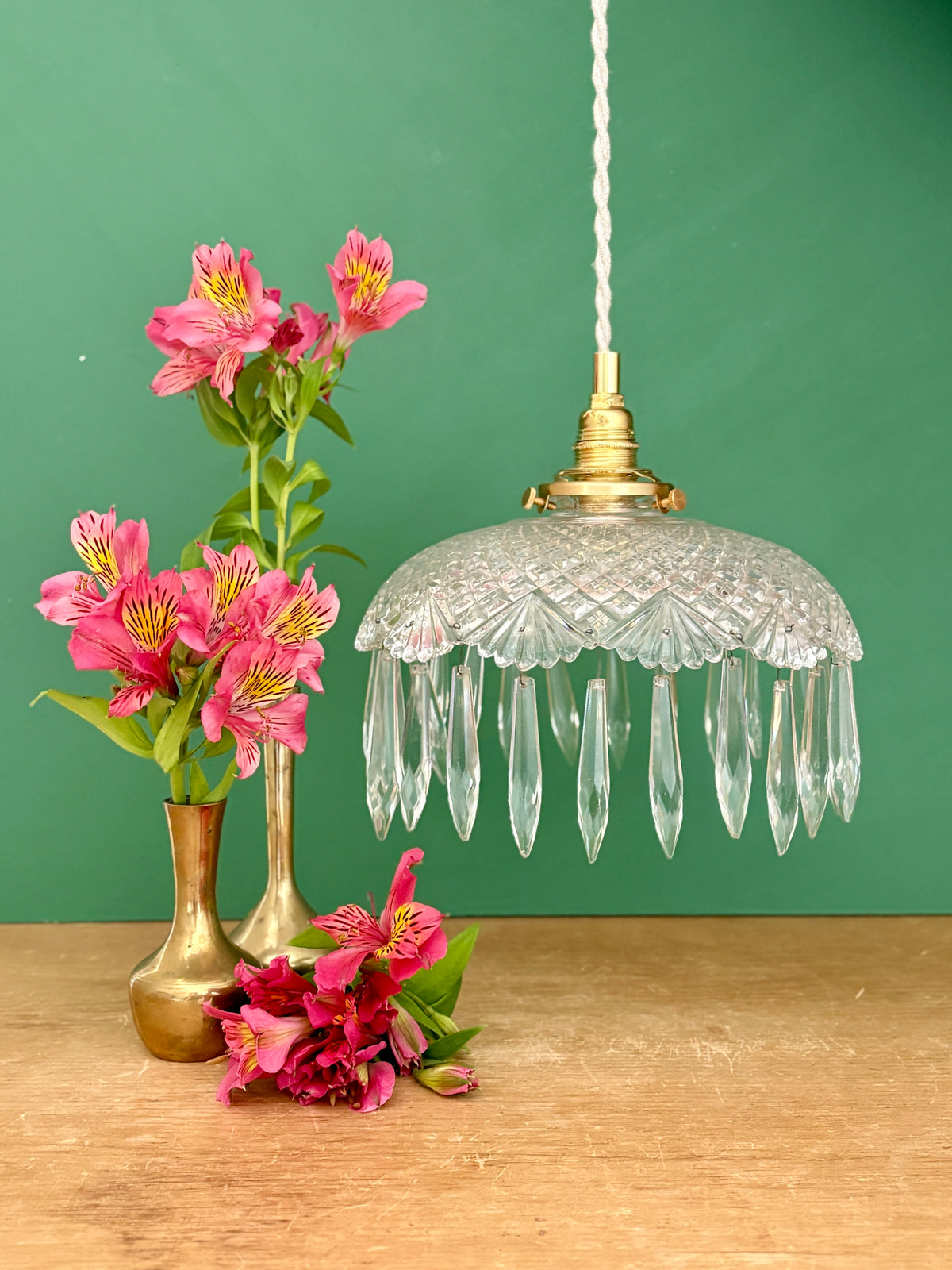 Suspension abat-jour vintage en verre avec pampilles