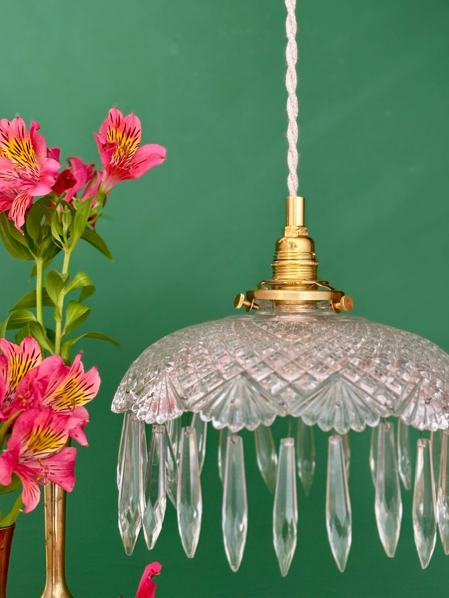 Suspension abat-jour vintage en verre avec pampilles