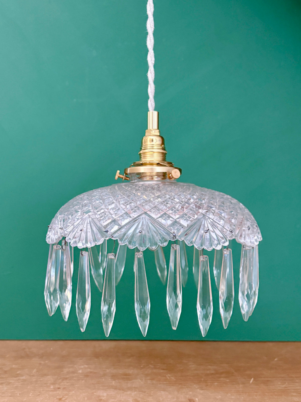 Suspension abat-jour vintage en verre avec pampilles