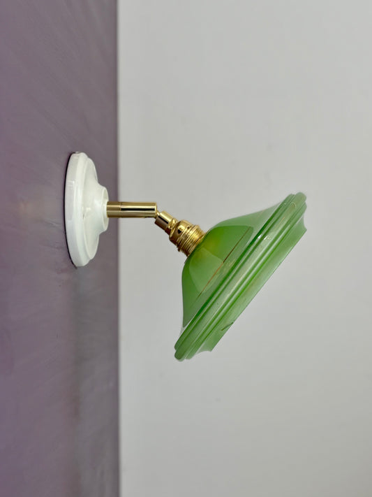 Applique abat-jour vintage en verre vert et or