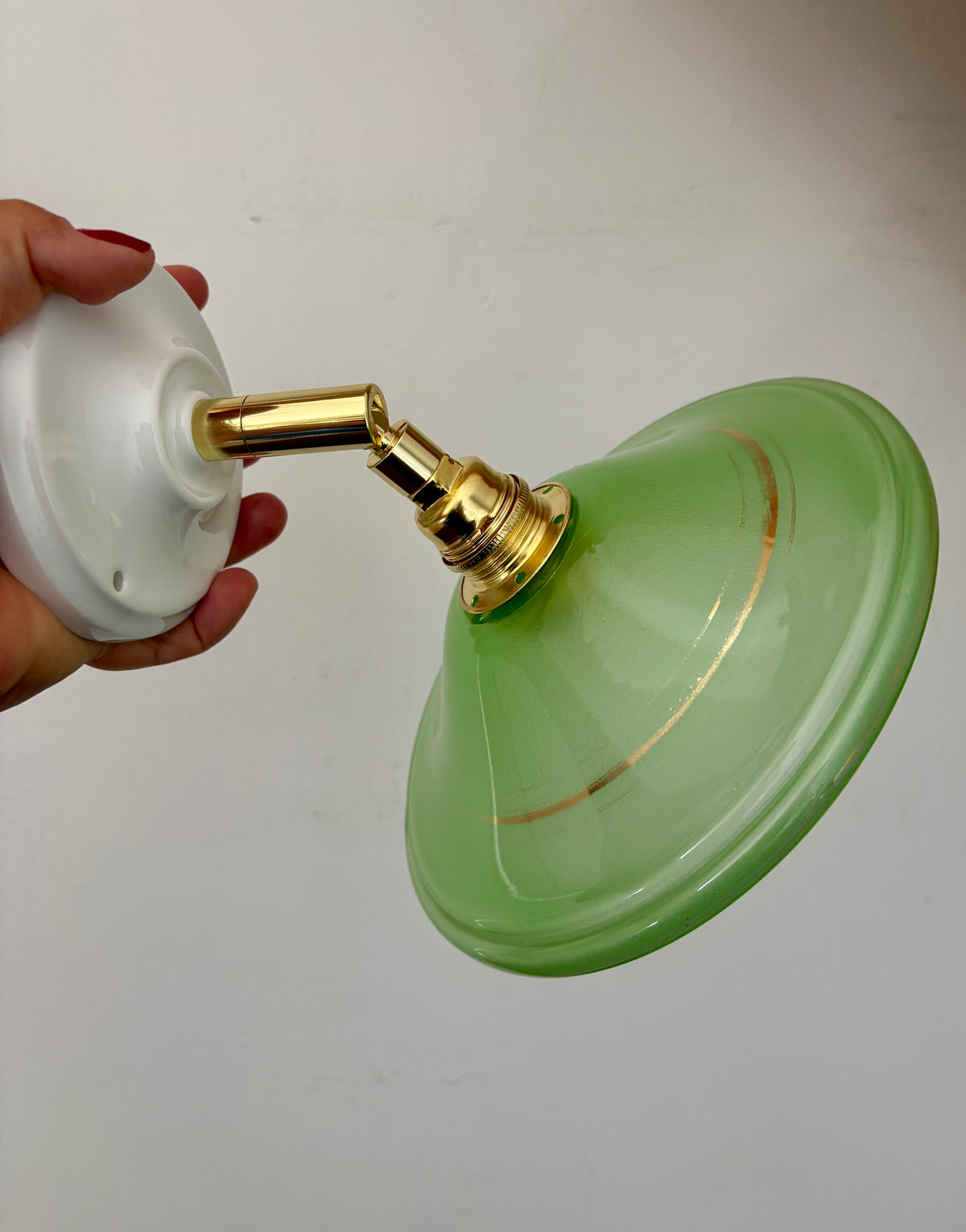 Applique abat-jour vintage en verre vert et or