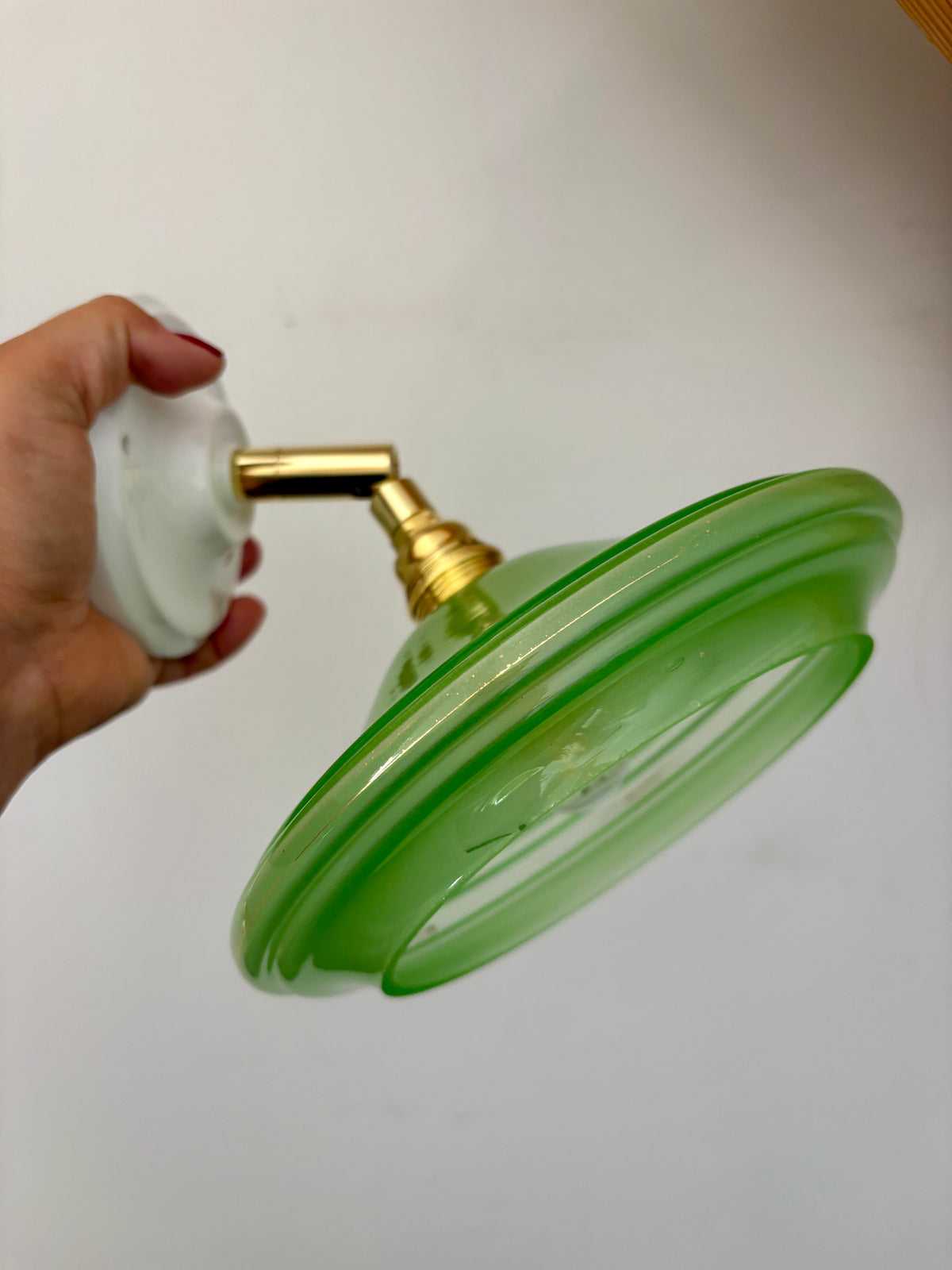 Applique abat-jour vintage en verre vert et or