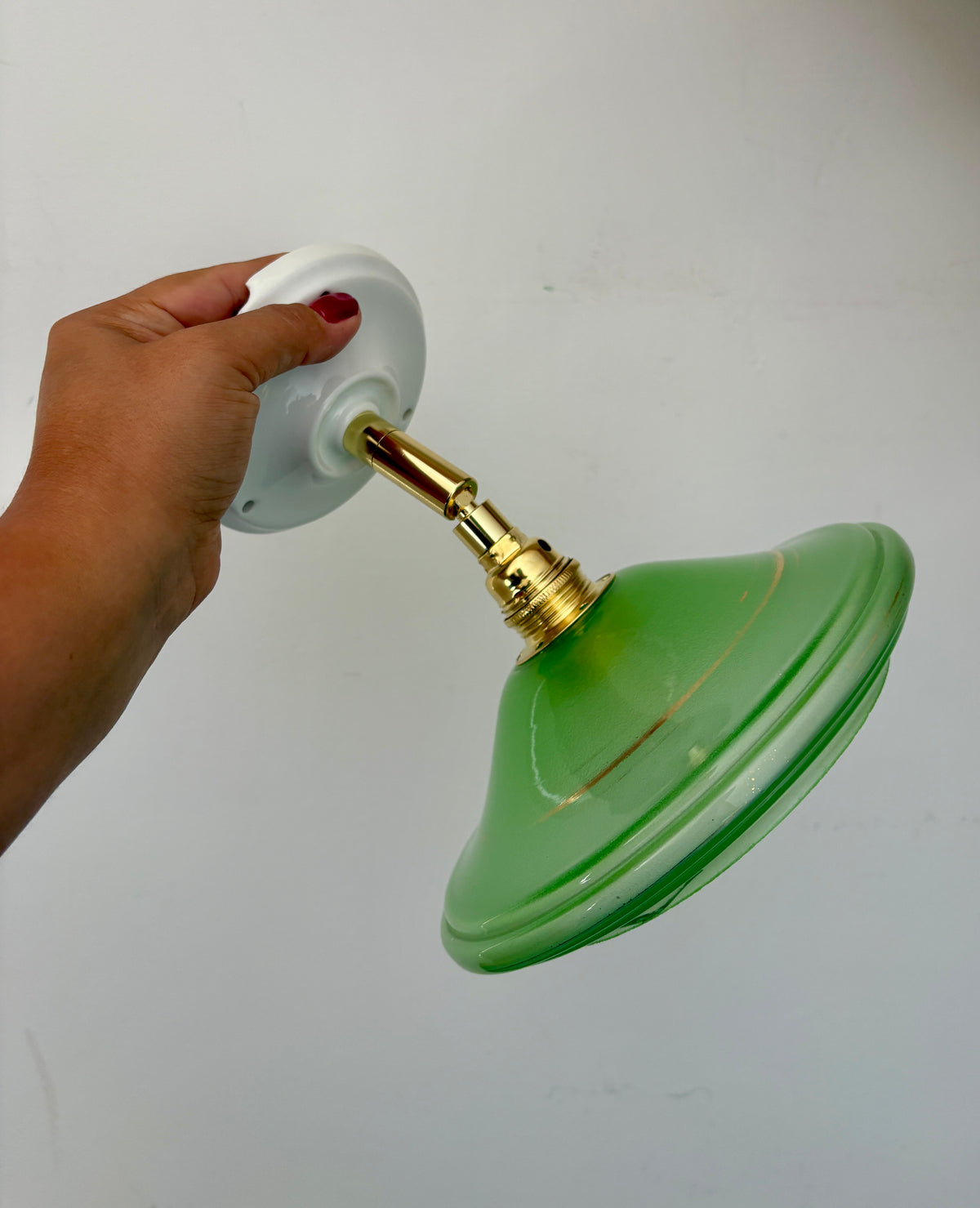 Applique abat-jour vintage en verre vert et or