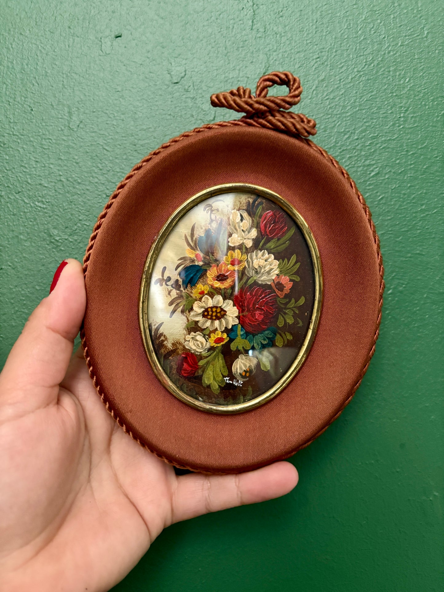 Lot de 2 petits cadres anciens et peintures de fleurs