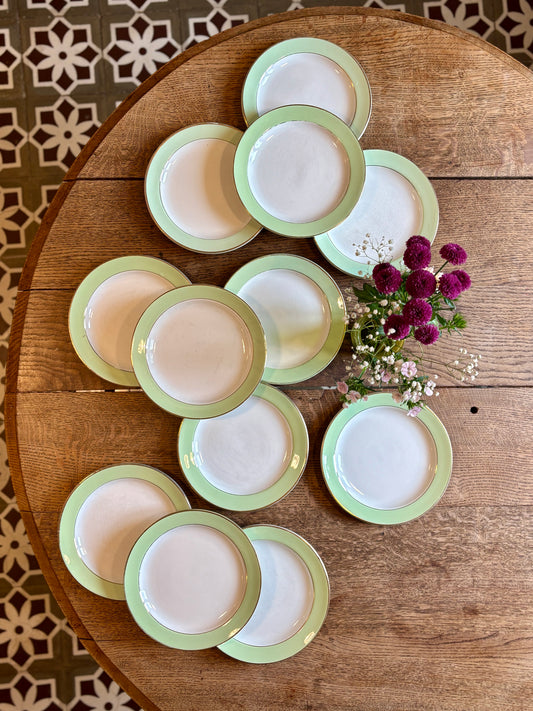 Lot de 12 assiettes à dessert mint et dorées - L'amandinoise