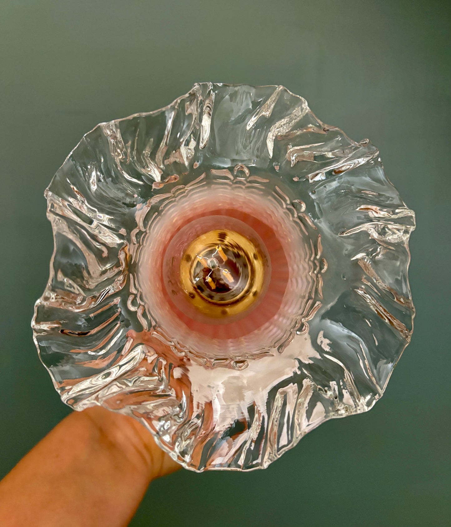 Applique tulipe vintage en verre rose et transparent