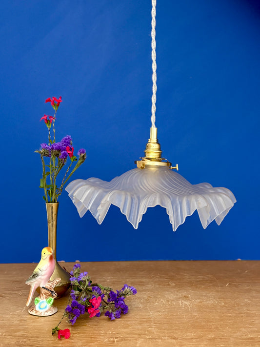 Suspension abat-jour vintage en verre dépoli