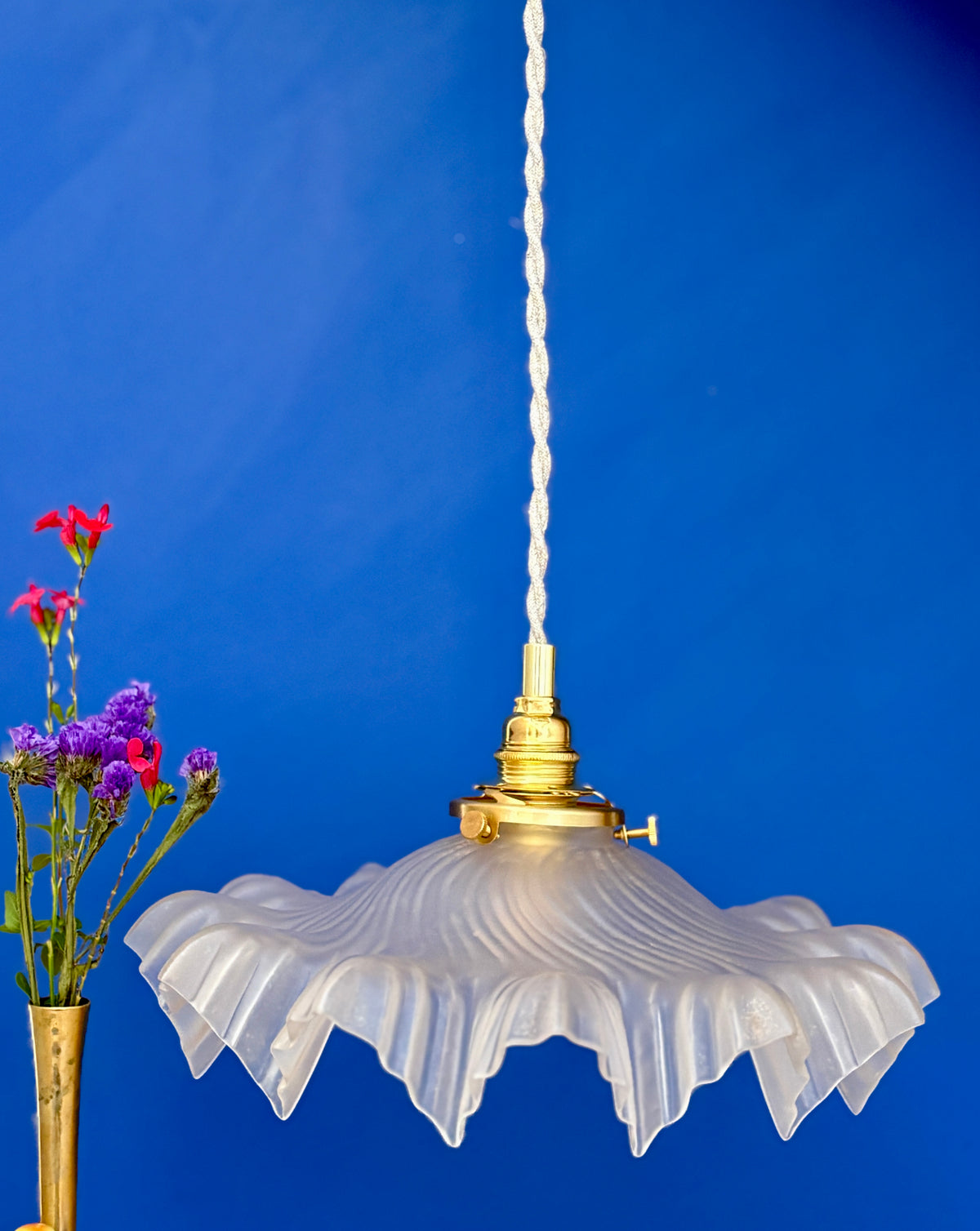 Suspension abat-jour vintage en verre dépoli