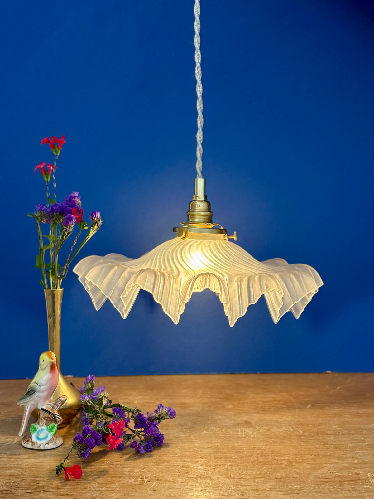 Suspension abat-jour vintage en verre dépoli