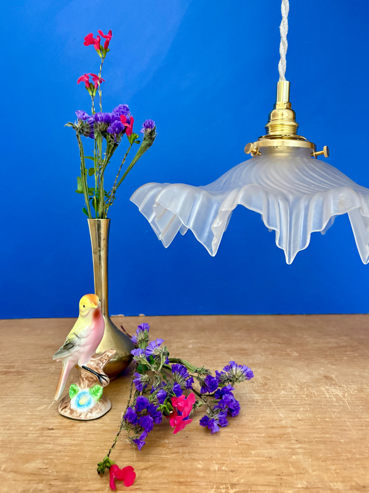 Suspension abat-jour vintage en verre dépoli