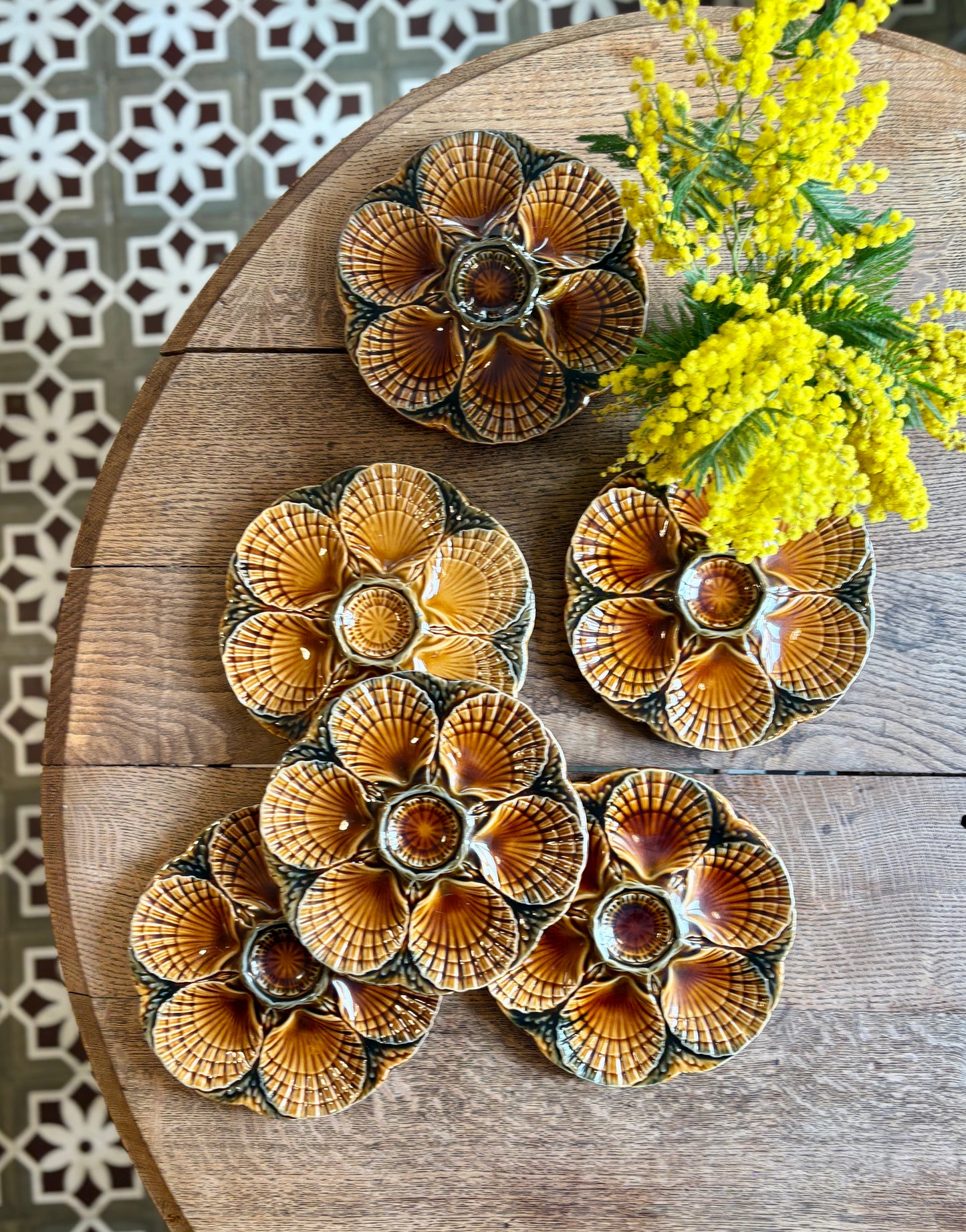 Lot de 6 assiettes à huîtres vintage en céramique - Sarreguemines -