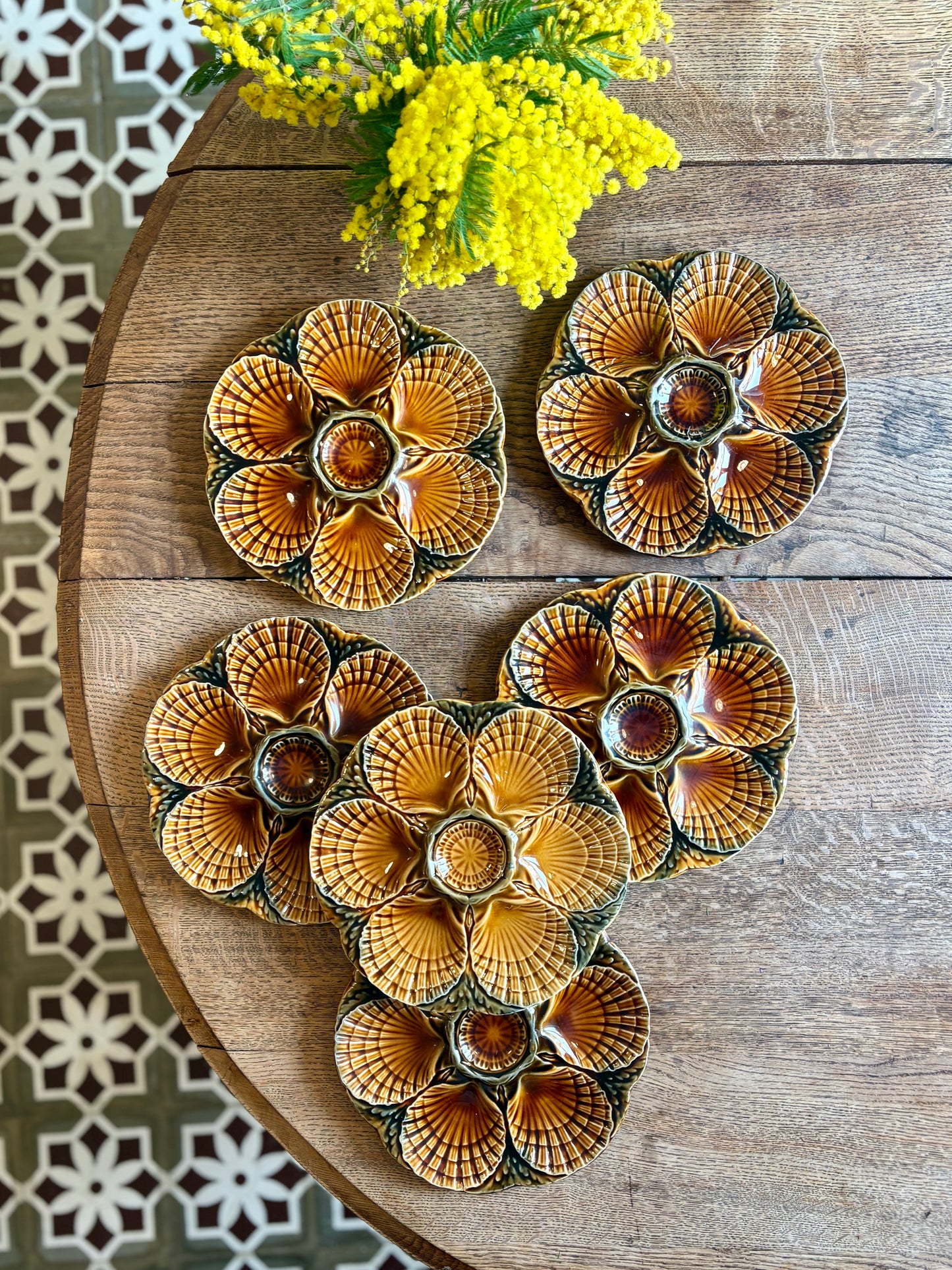 Lot de 6 assiettes à huîtres vintage en céramique - Sarreguemines -