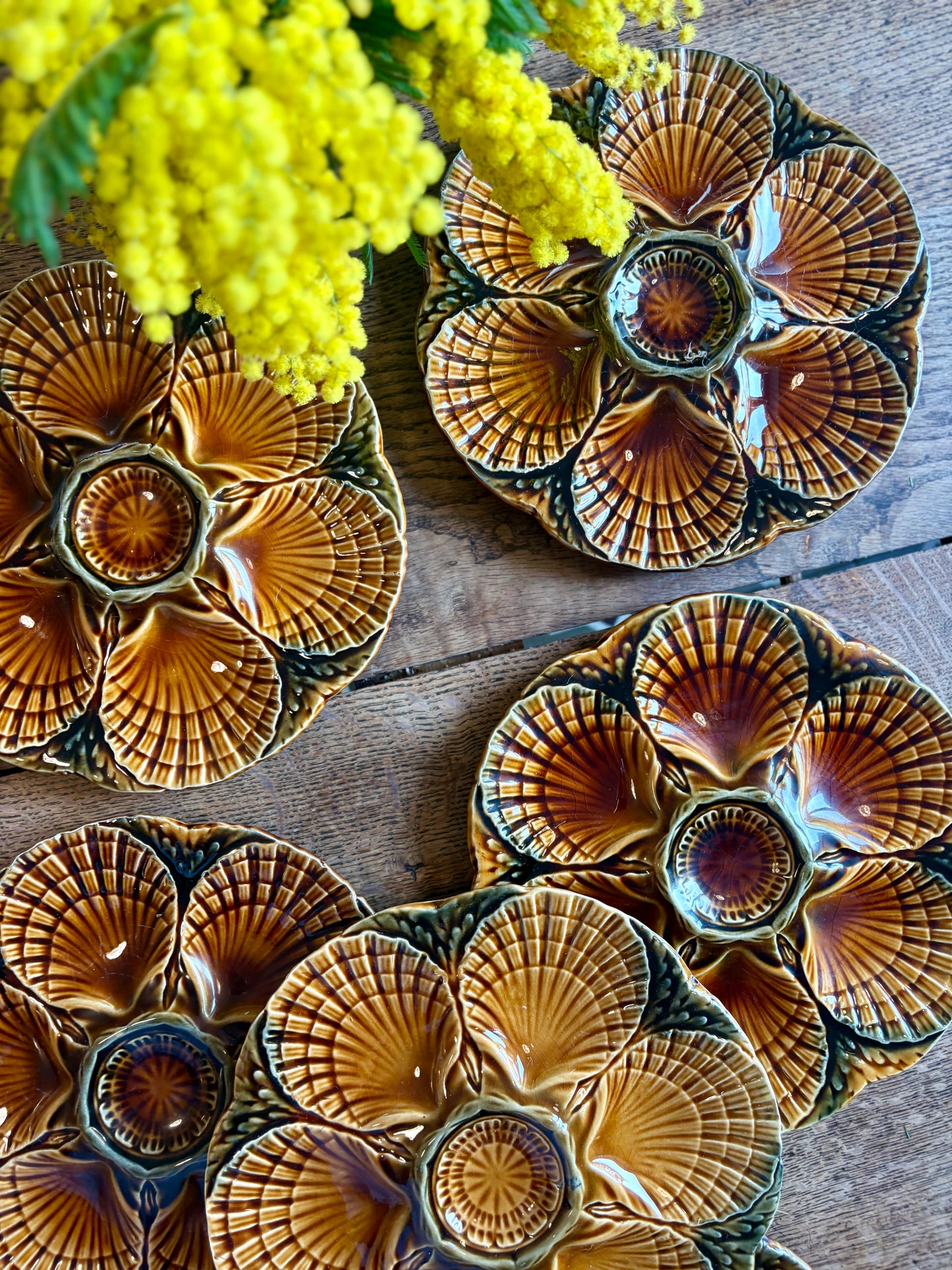 Lot de 6 assiettes à huîtres vintage en céramique - Sarreguemines -