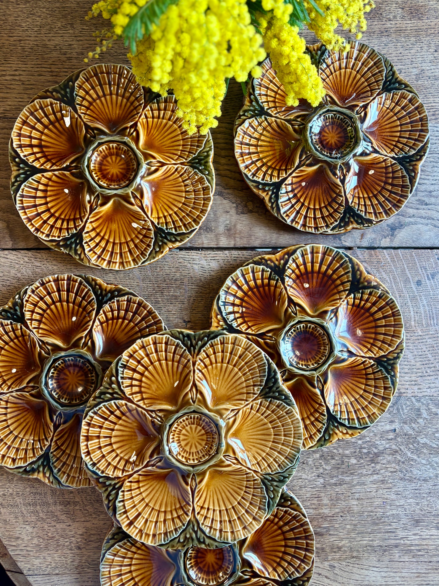 Lot de 6 assiettes à huîtres vintage en céramique - Sarreguemines -