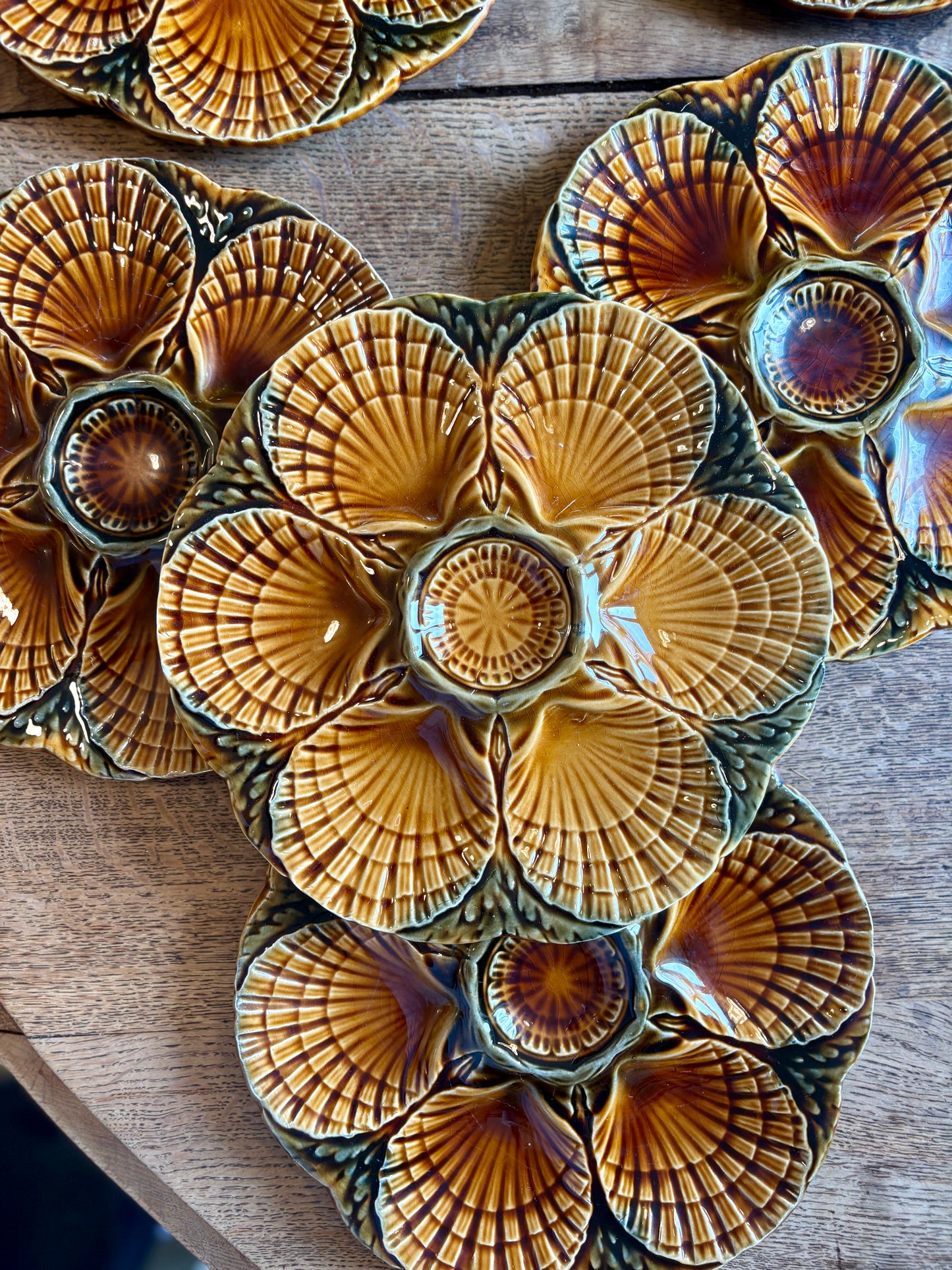 Lot de 6 assiettes à huîtres vintage en céramique - Sarreguemines -