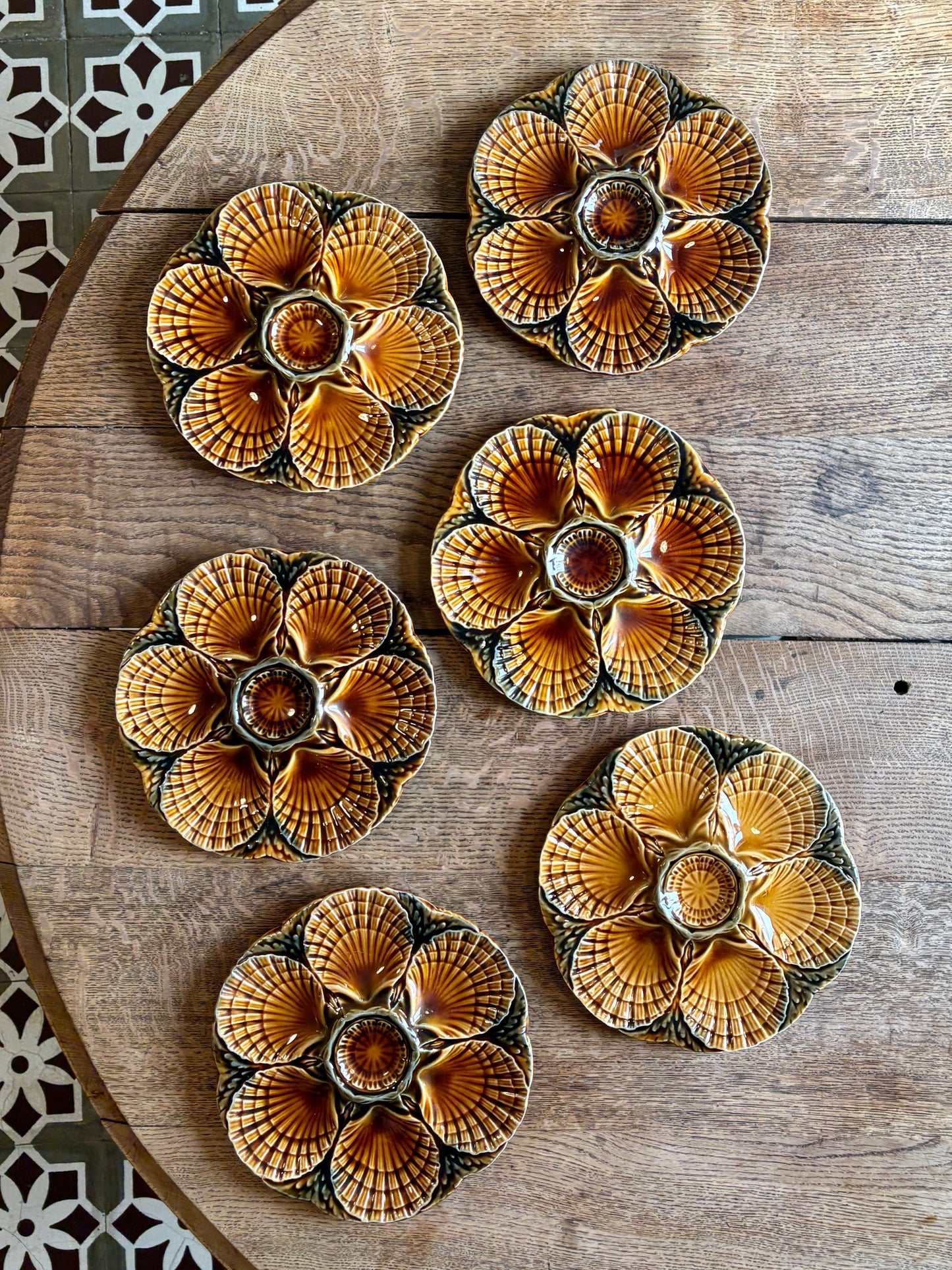 Lot de 6 assiettes à huîtres vintage en céramique - Sarreguemines -