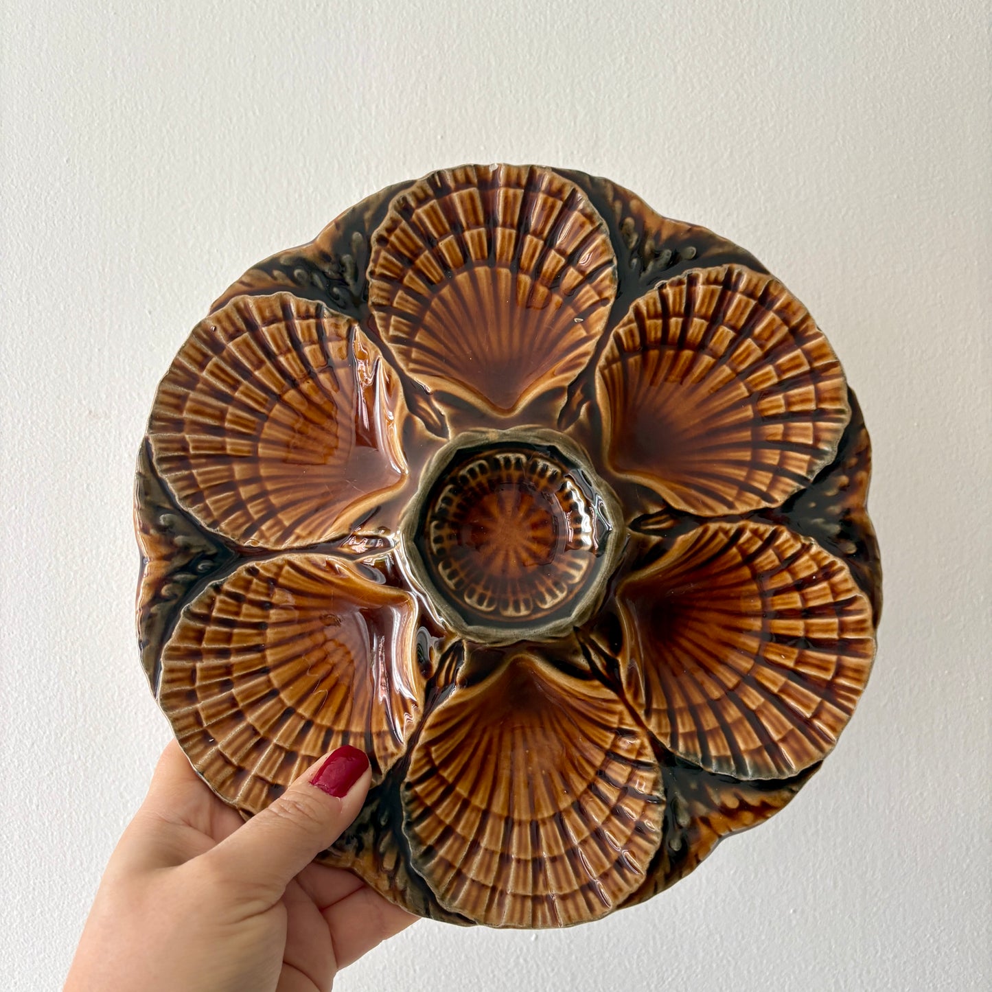 Lot de 6 assiettes à huîtres vintage en céramique - Sarreguemines -