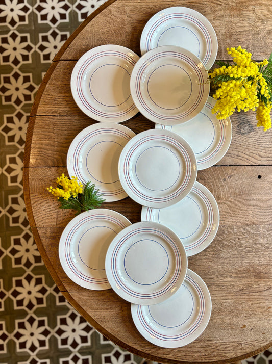 Lot de 10 assiettes plates vintage en semi-porcelaine Céranord