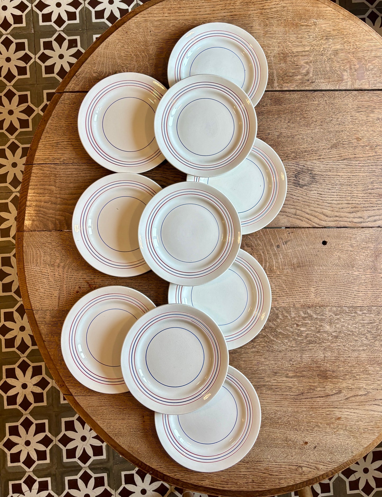 Lot de 10 assiettes plates vintage en semi-porcelaine Céranord