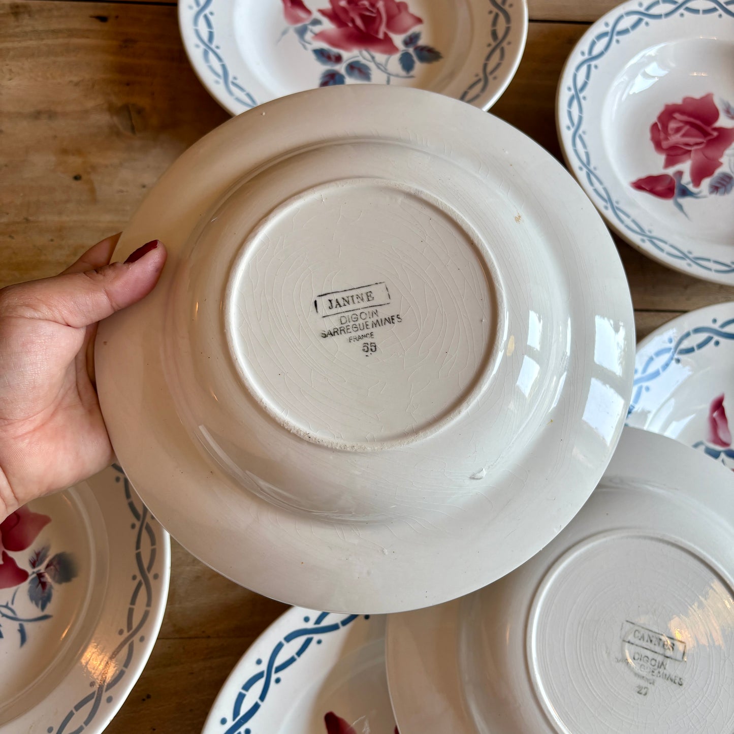 Lot de 8 assiettes creuse vintage - modèle Janine et Cannes de Digoin Sarrreguemines