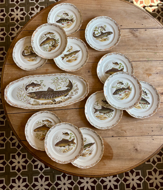 Service de table à poisson vintage en porcelaine