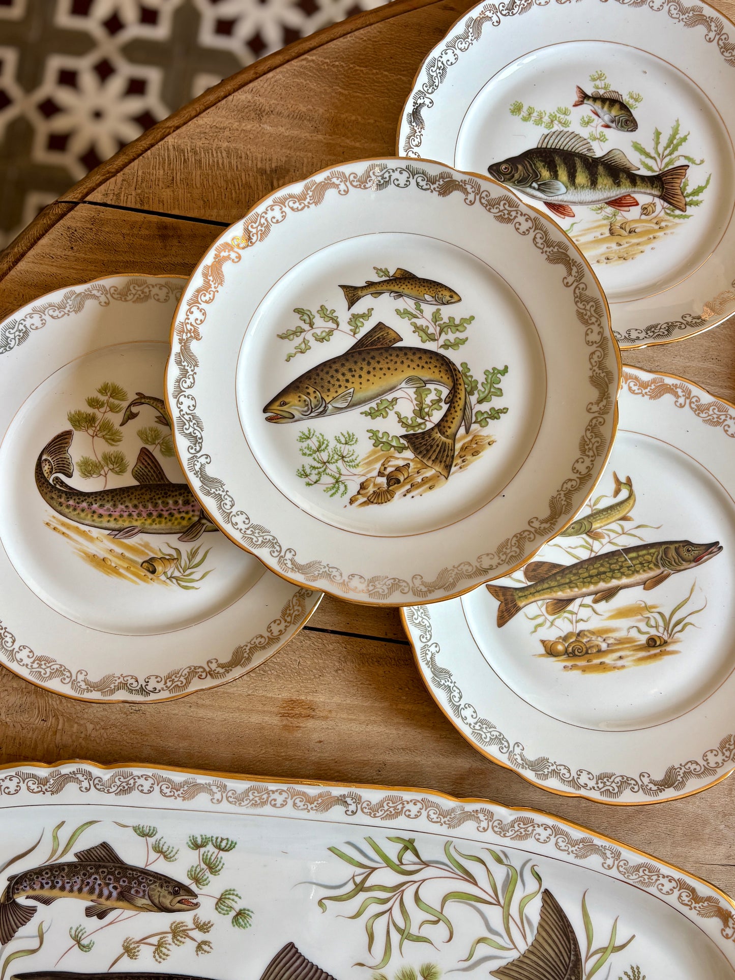 Service de table à poisson vintage en porcelaine
