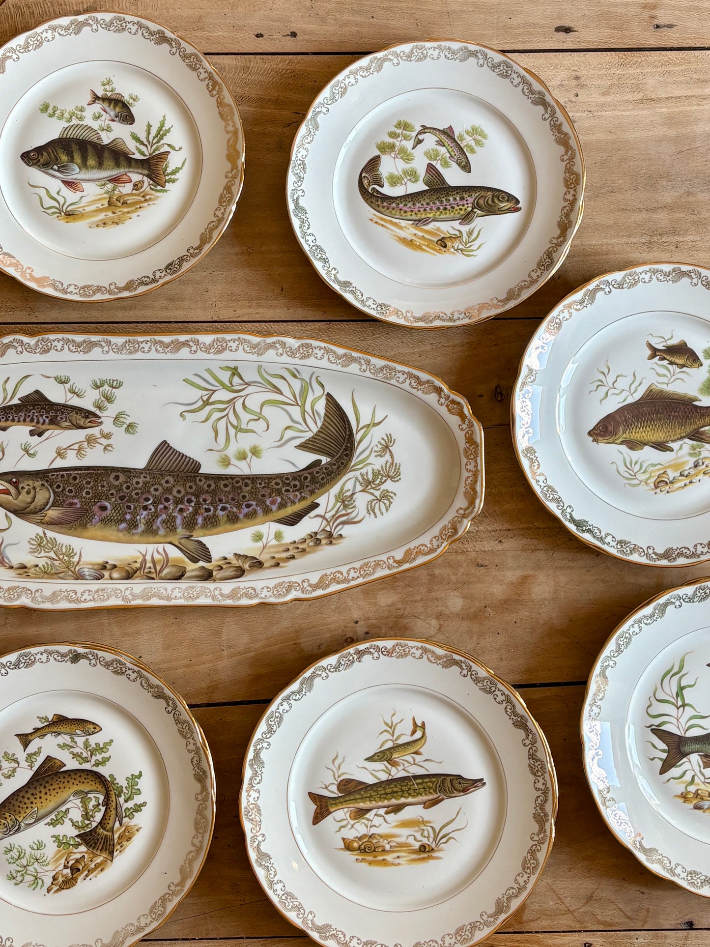 Service de table à poisson vintage en porcelaine