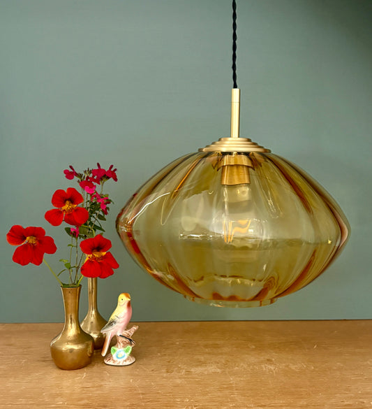 Suspension globe vintage XL en verre ambré