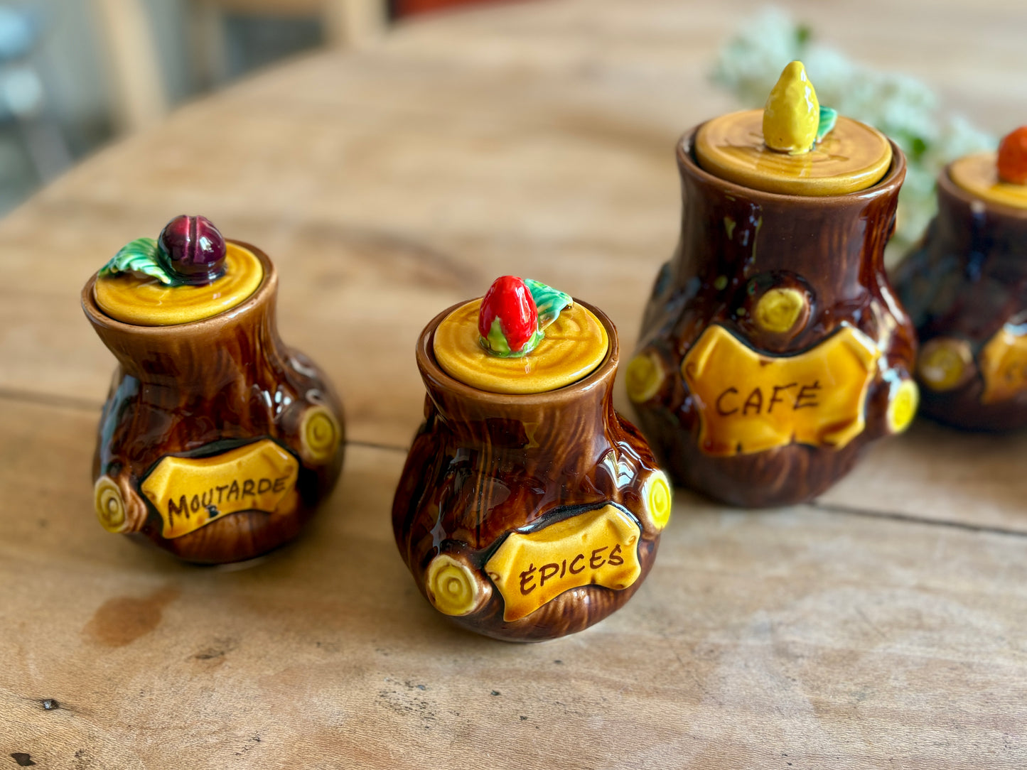 Lot de 5 pots à épices vintage en barbotine Ferlay - Vallauris