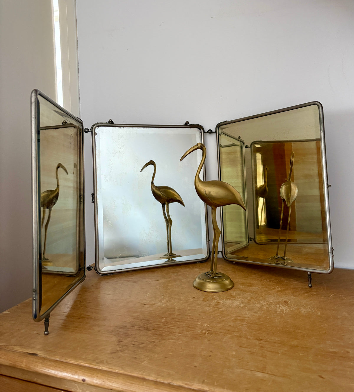 Ancien miroir triptyque de barbier
