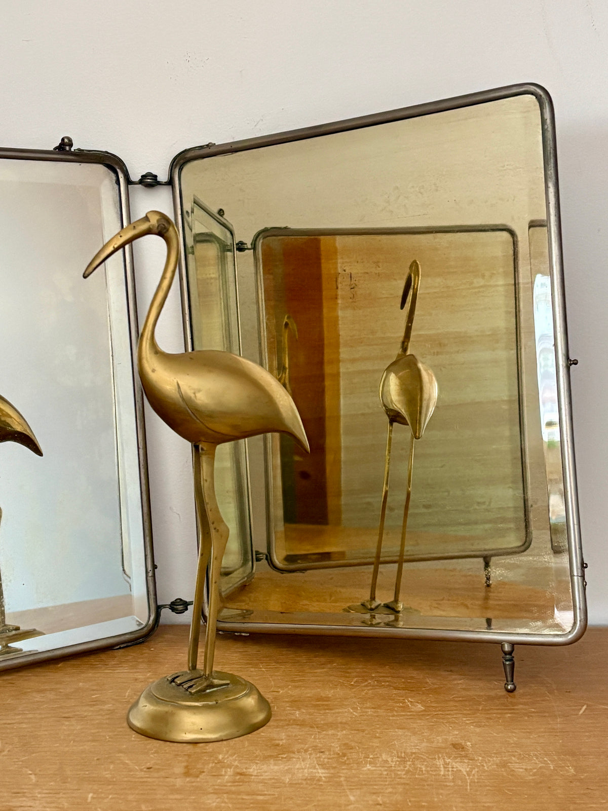 Ancien miroir triptyque de barbier