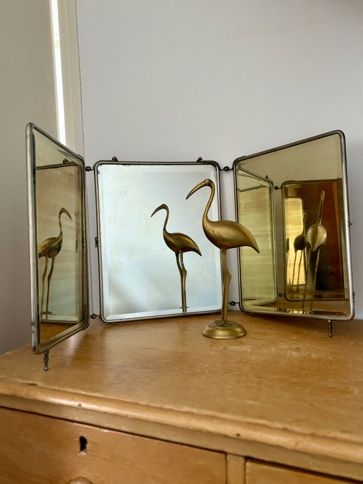 Ancien miroir triptyque de barbier