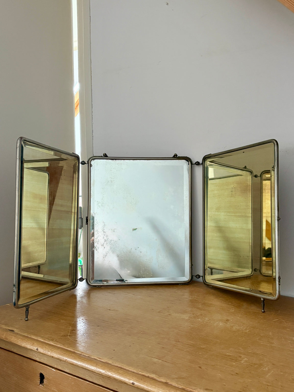 Ancien miroir triptyque de barbier