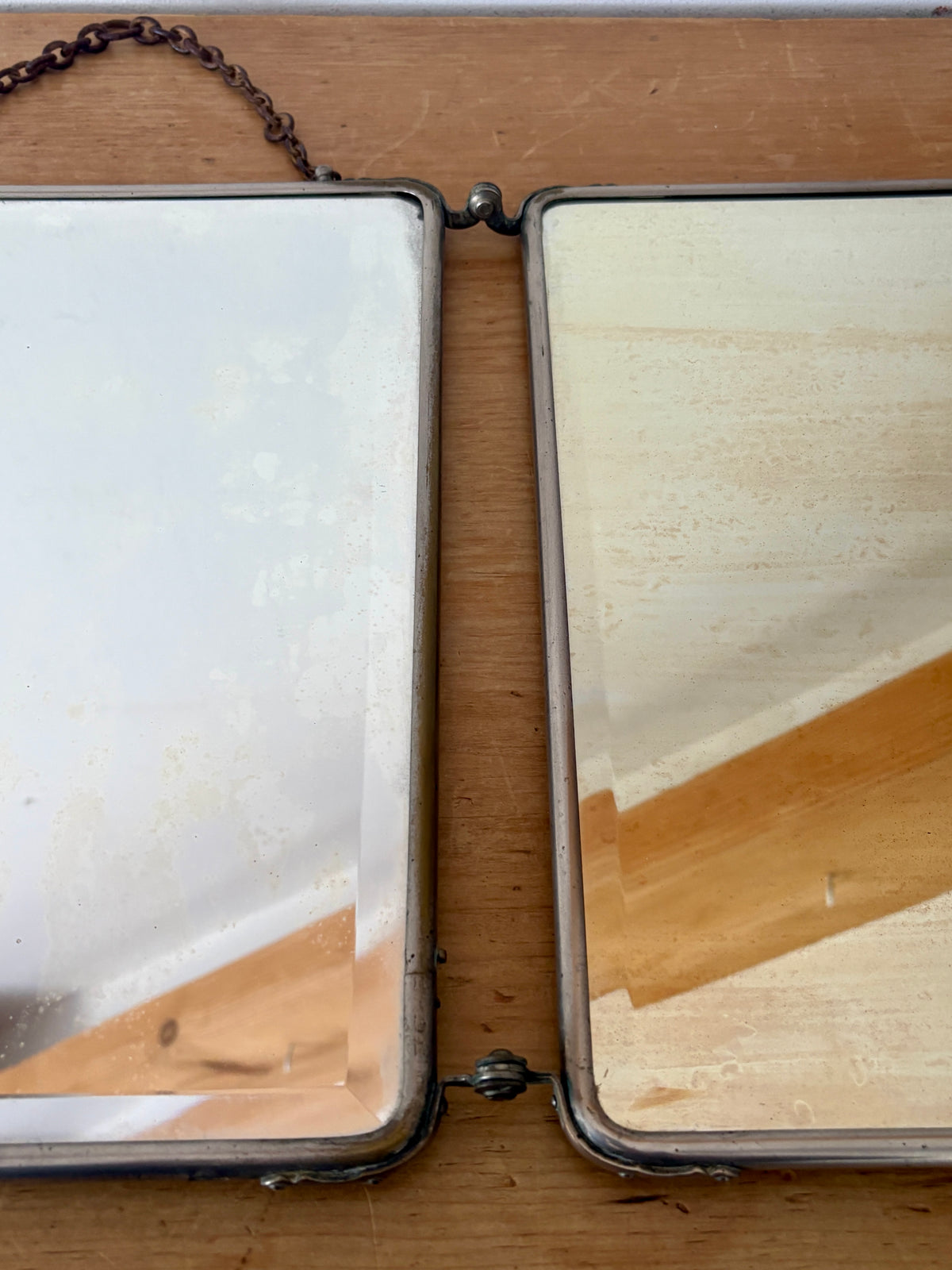 Ancien miroir triptyque de barbier