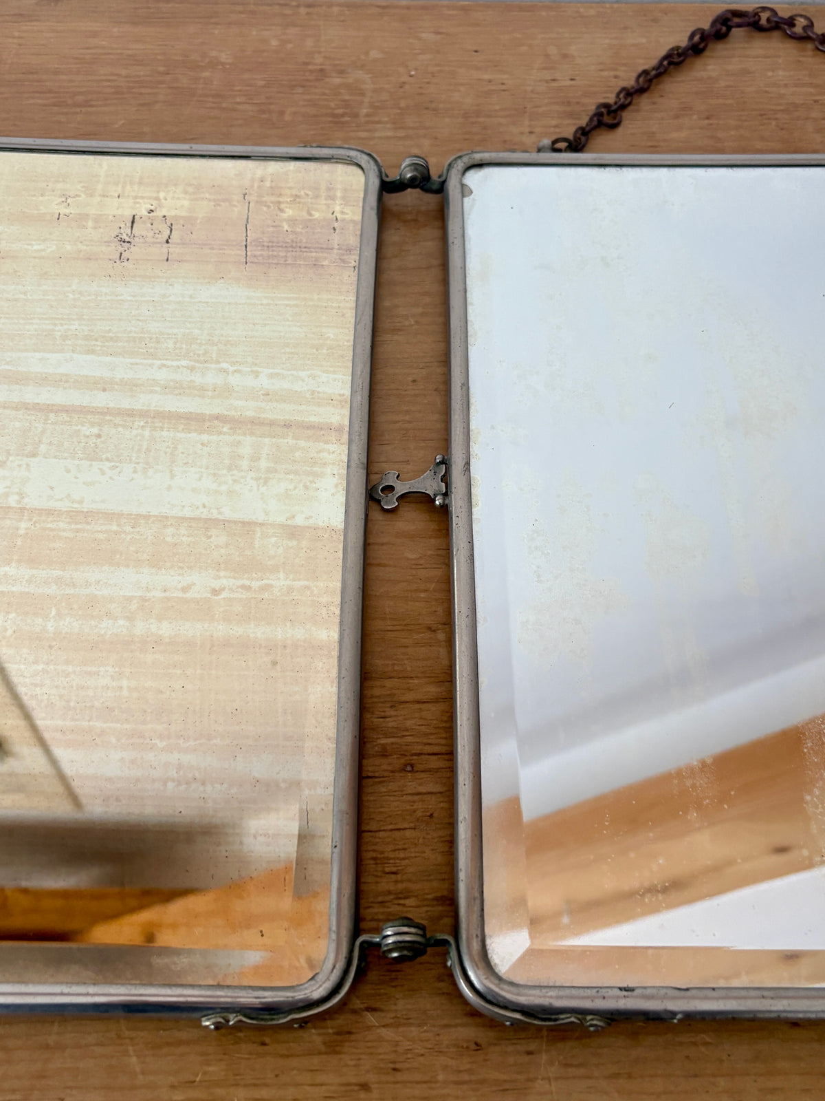 Ancien miroir triptyque de barbier
