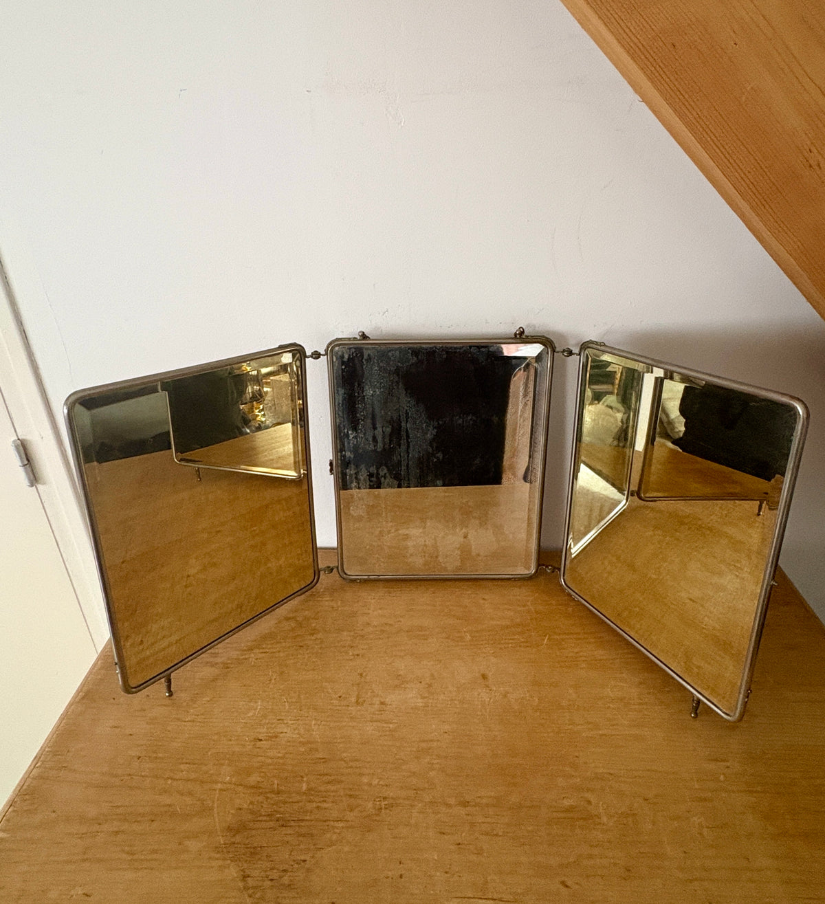 Ancien miroir triptyque de barbier