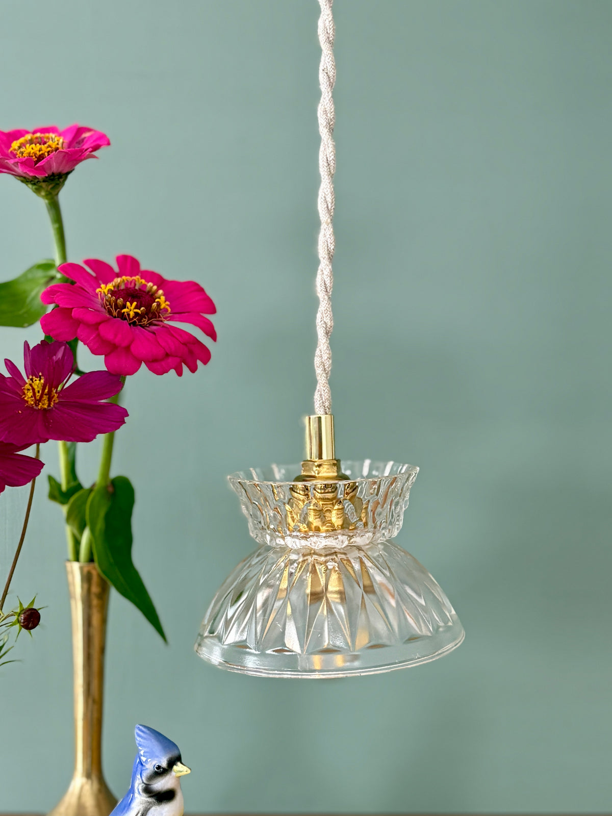 Suspension abat-jour vintage en verre - collection vaisselle (UD1)