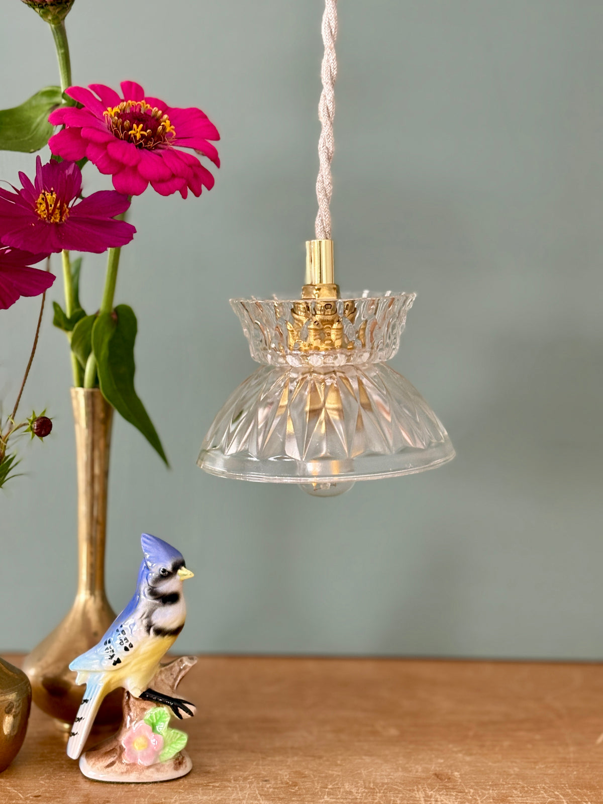 Suspension abat-jour vintage en verre - collection vaisselle (UD1)