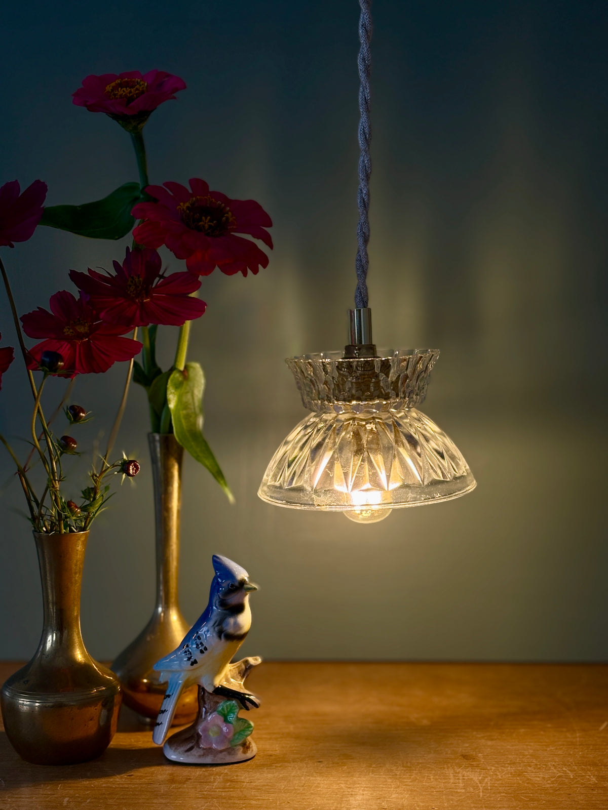 Suspension abat-jour vintage en verre - collection vaisselle (UD1)