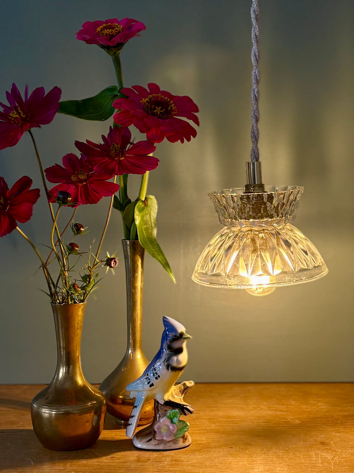 Suspension abat-jour vintage en verre - collection vaisselle (UD1)