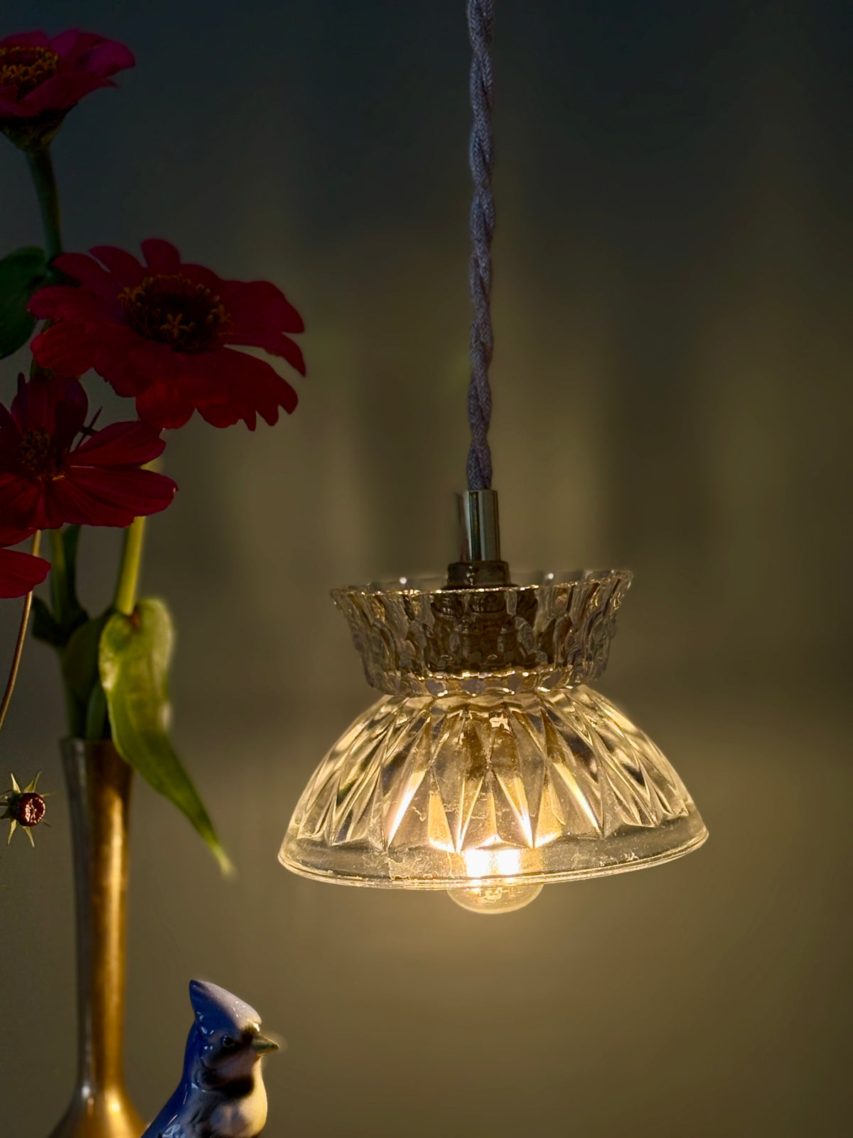 Suspension abat-jour vintage en verre - collection vaisselle (UD1)