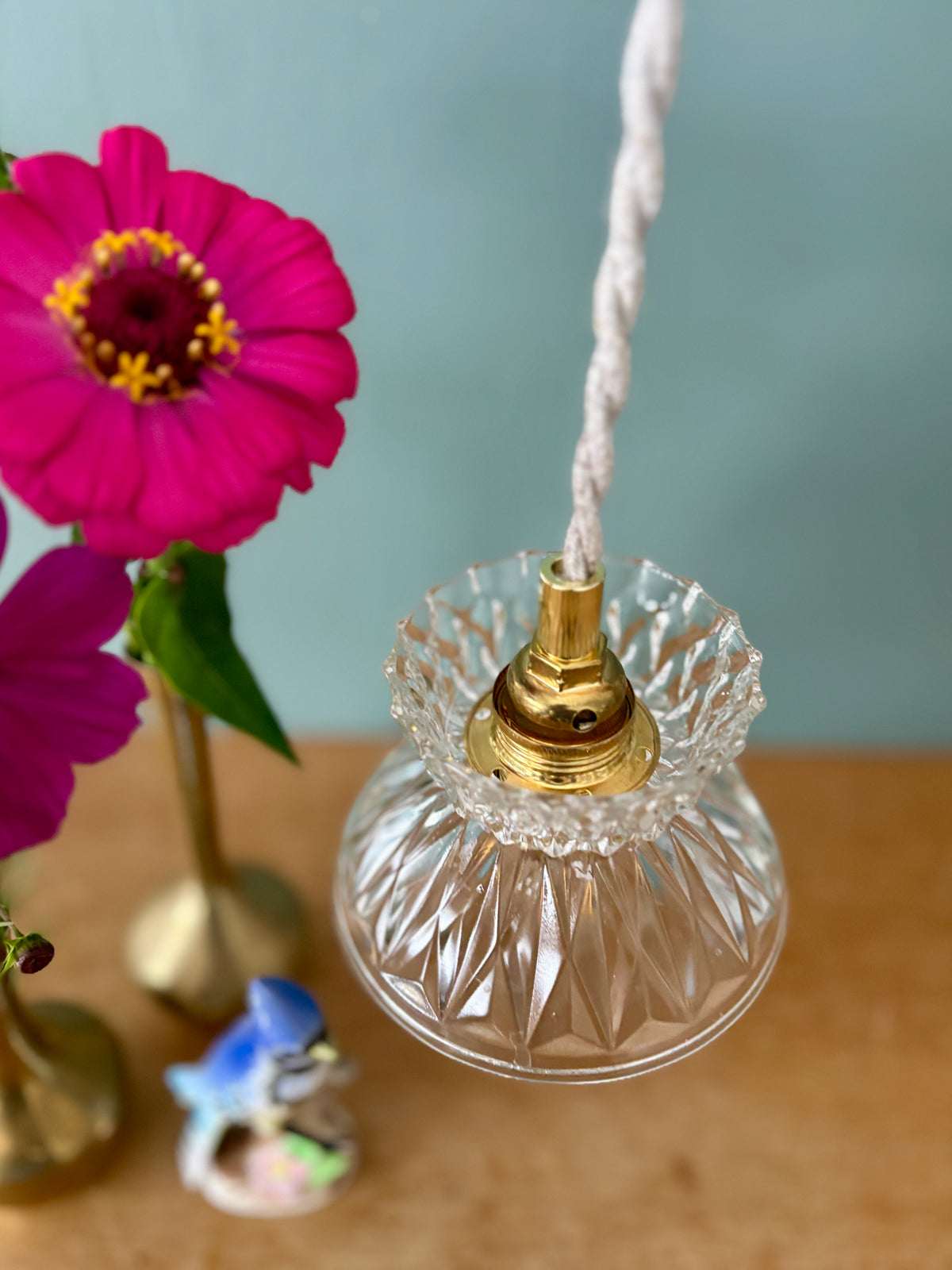 Suspension abat-jour vintage en verre - collection vaisselle (UD1)