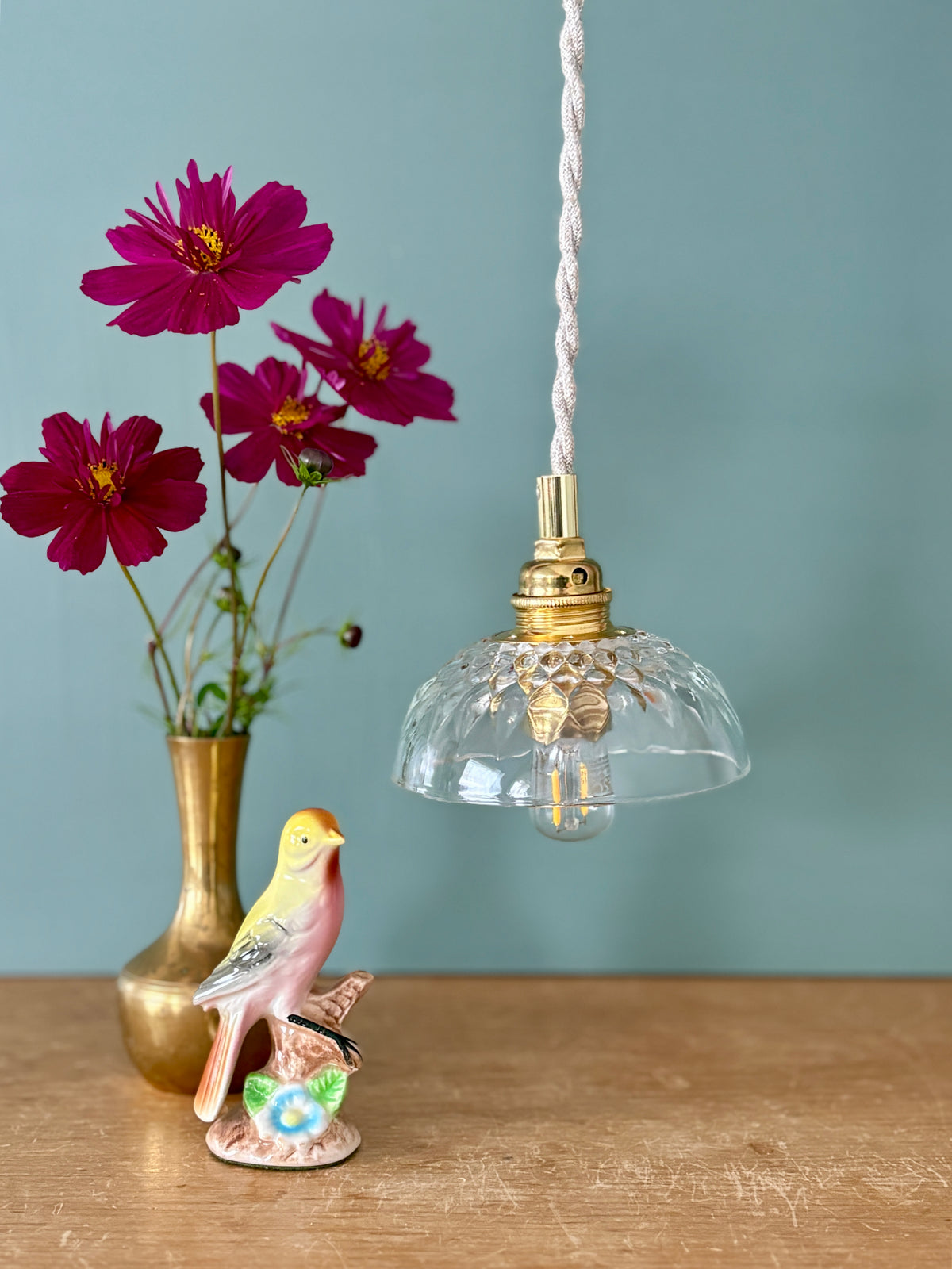 Suspension abat-jour vintage en verre - collection vaisselle