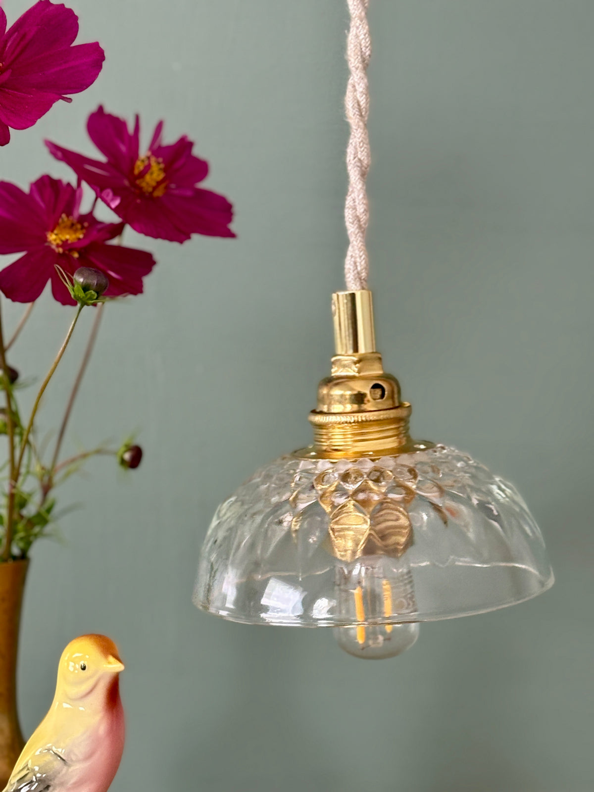 Suspension abat-jour vintage en verre - collection vaisselle