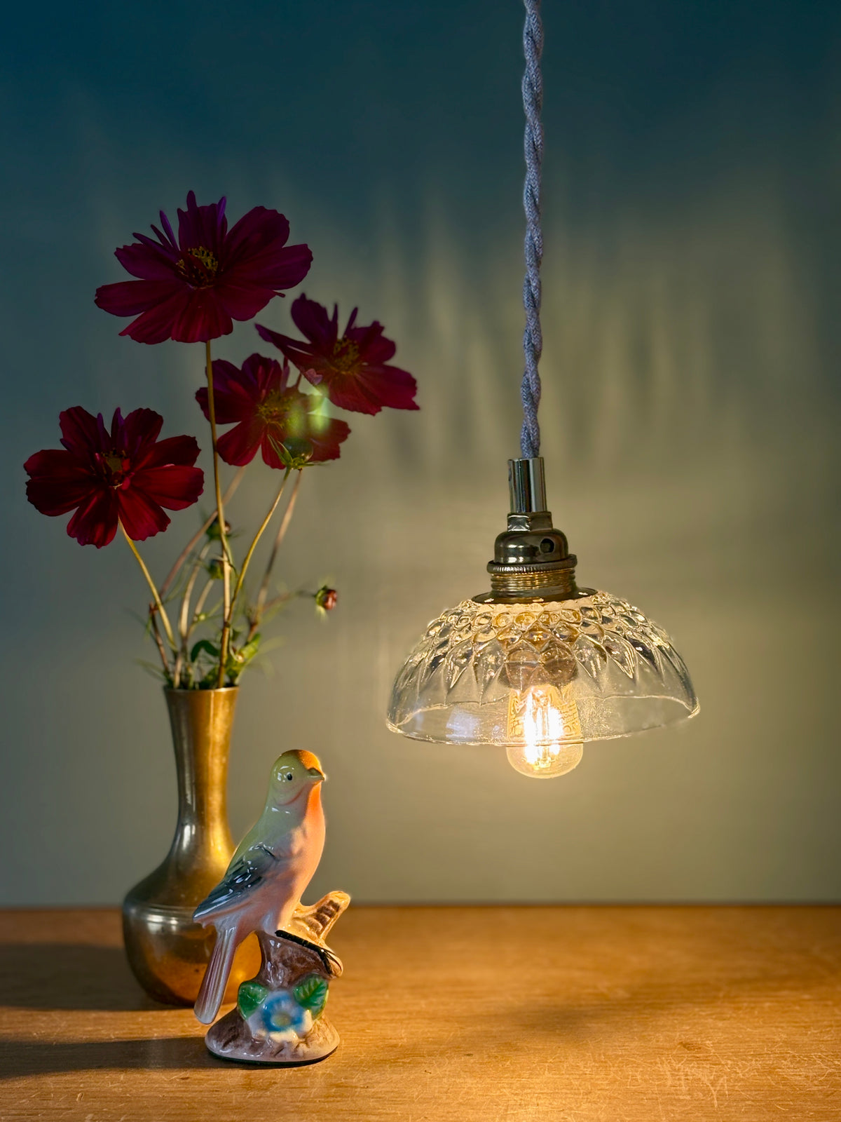 Suspension abat-jour vintage en verre - collection vaisselle