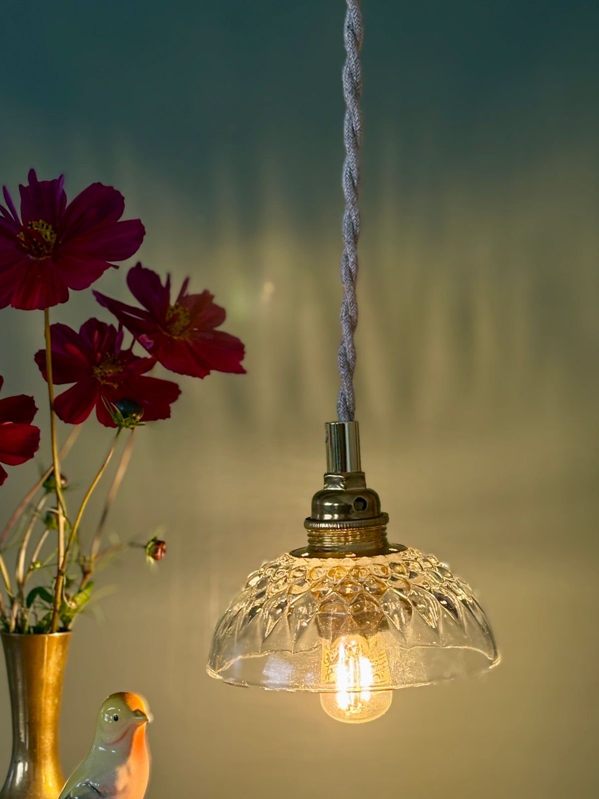 Suspension abat-jour vintage en verre - collection vaisselle