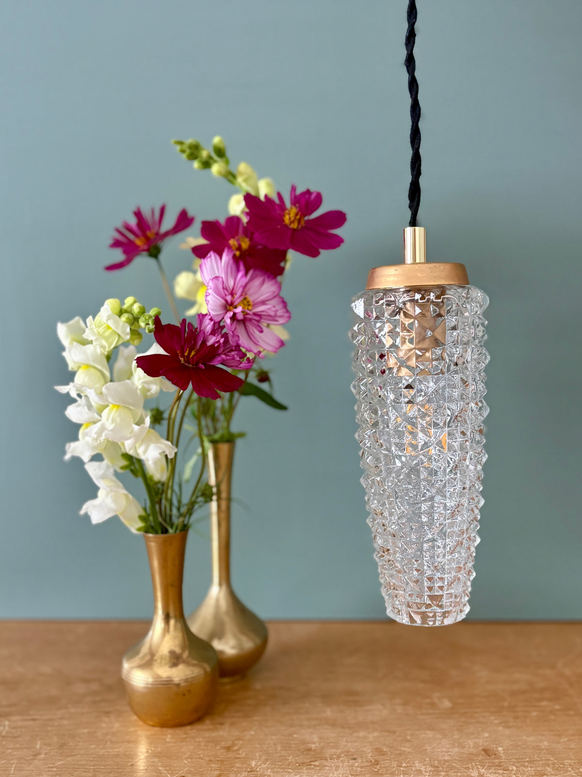 Suspension tulipe épis vintage en verre pointe de diamant (SE10)