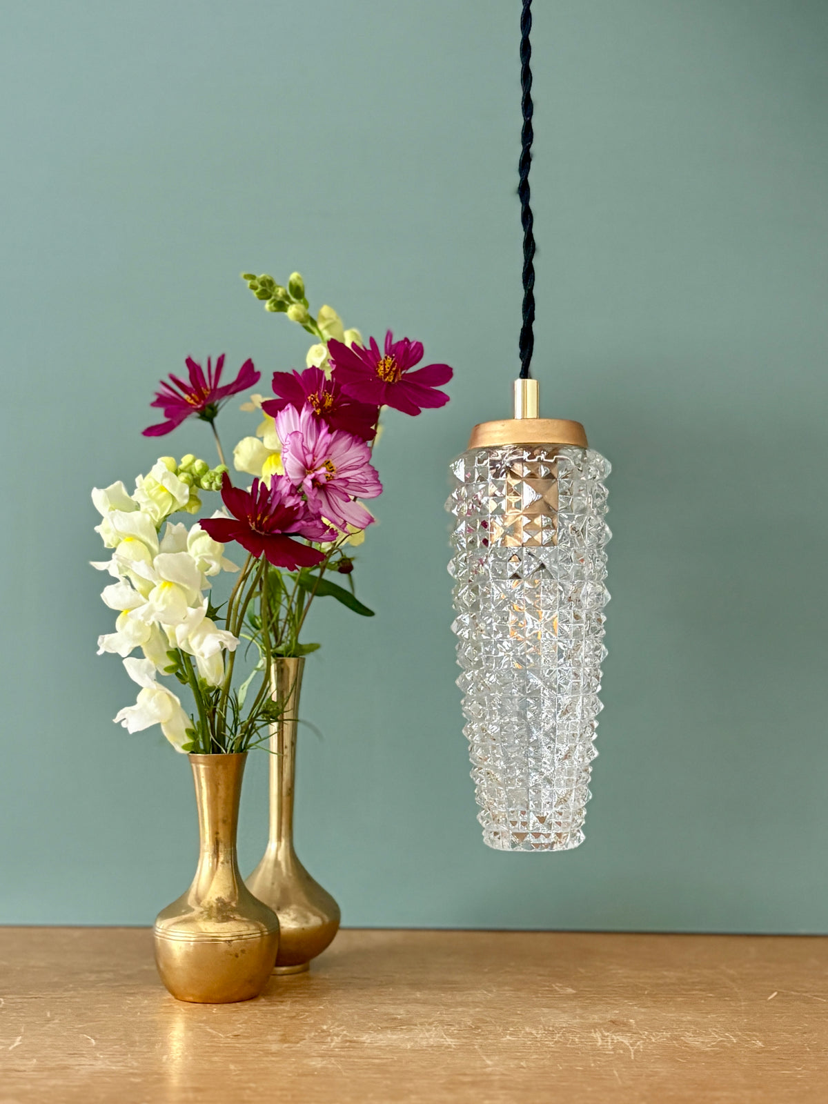 Suspension tulipe épis vintage en verre pointe de diamant (SE10)