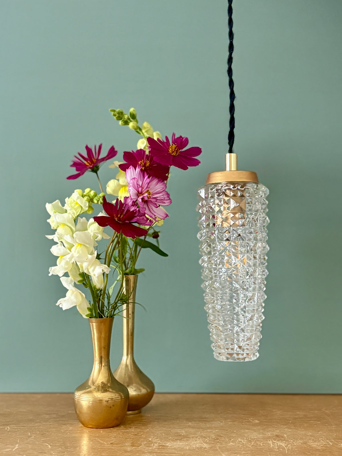 Suspension tulipe épis vintage en verre pointe de diamant (SE10)