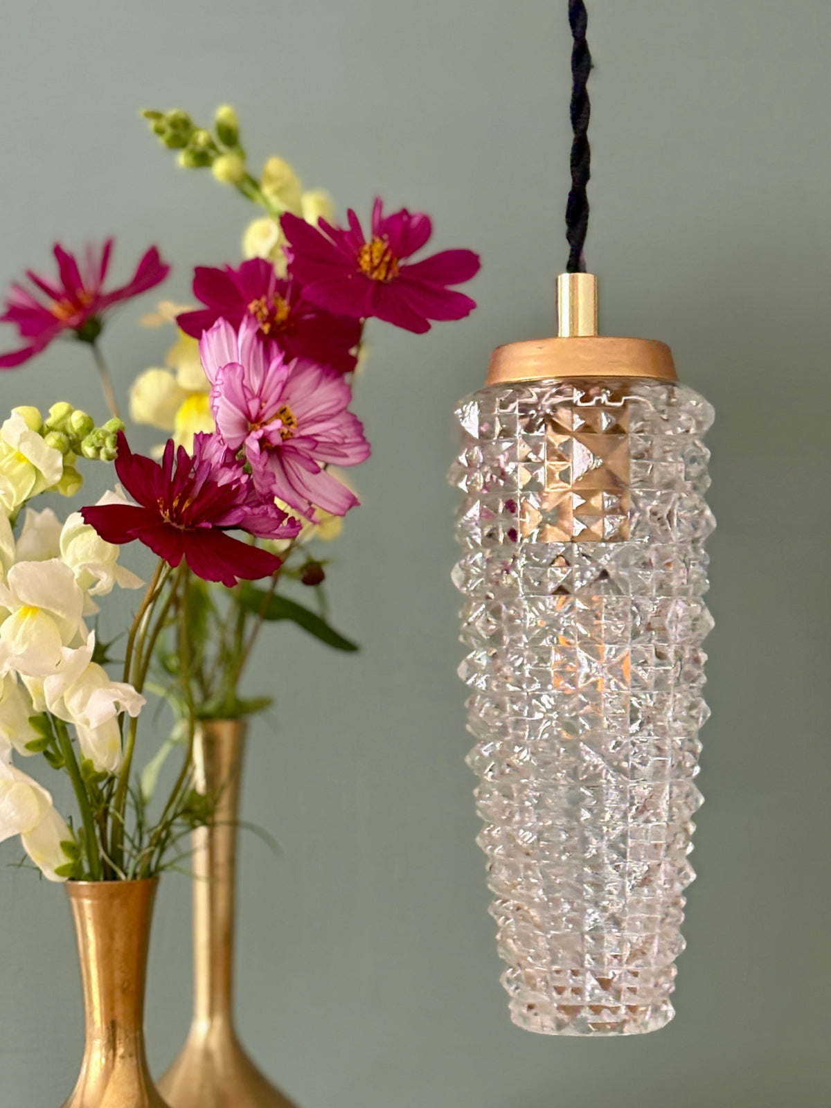 Suspension tulipe épis vintage en verre pointe de diamant (SE10)